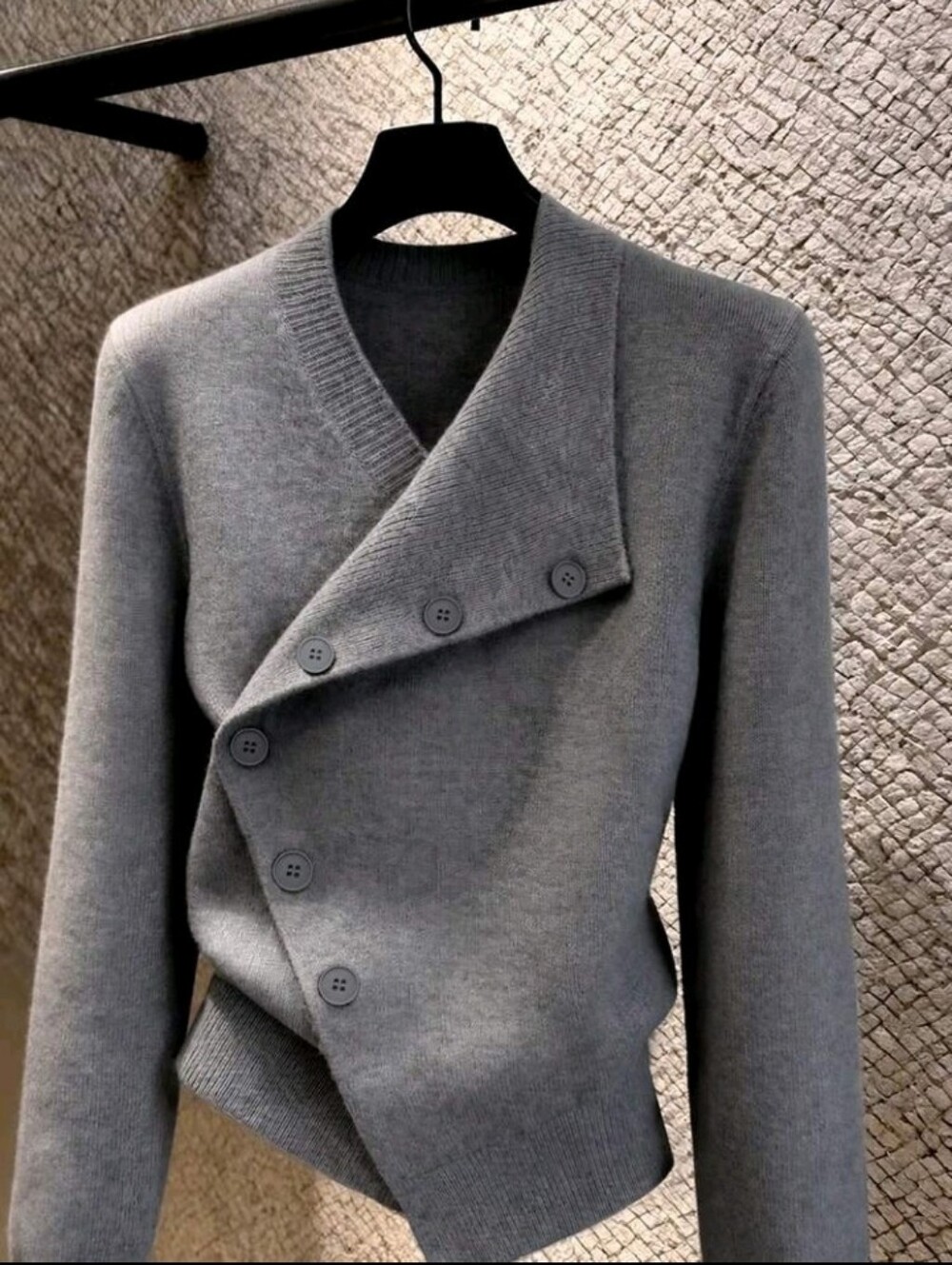 Women's Asymmetric Diagonal Button Front Long Sleeve Ribbed Hem Fashion